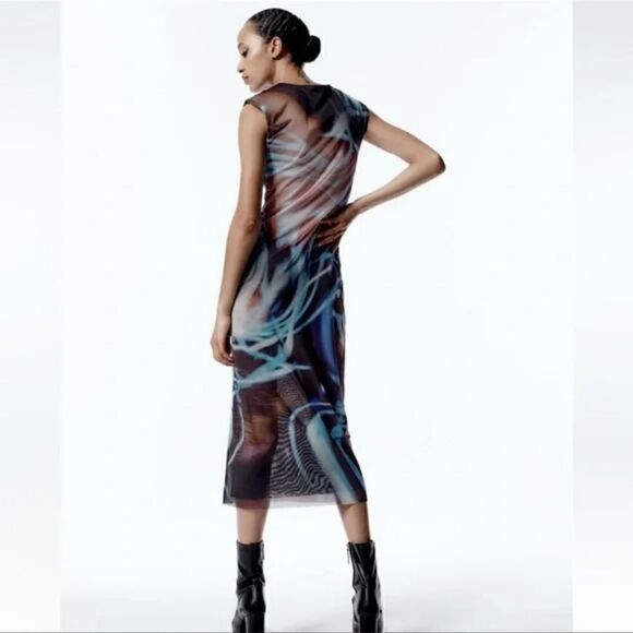 Zara blue blend PRINTED TULLE DRESS ZARA - Picture 10 of 16